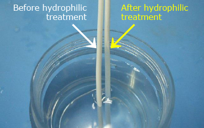 Comparison before and after hydrophilic treatment