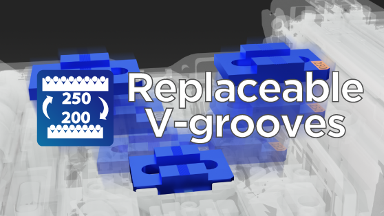 Replaceable V-grooves allow for versatility with any ribbon fiber